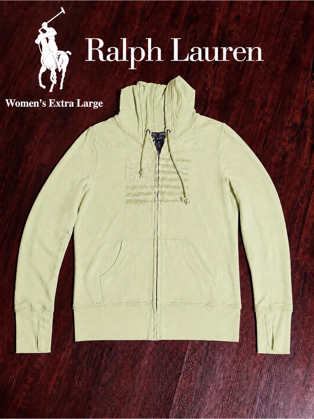 Ralph Lauren Women's Pale Lime Green Zip-Up Hoodie Jacket women’s XL